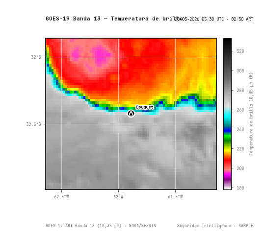 ABI Banda 13 (10,3 µm) · 05:30 UTC · 02:30 ART · NOAA GOES-19 ABI