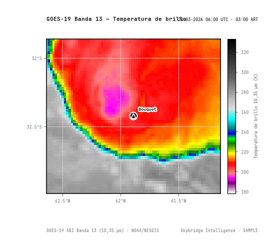 ABI Banda 13 (10,3 µm) · 06:00 UTC · 03:00 ART · NOAA GOES-19 ABI