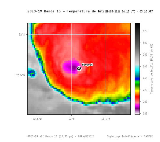 ABI Banda 13 (10,3 µm) · 06:10 UTC · 03:10 ART · NOAA GOES-19 ABI