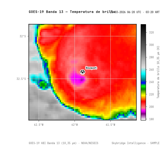 ABI Banda 13 (10,3 µm) · 06:20 UTC · 03:20 ART · NOAA GOES-19 ABI