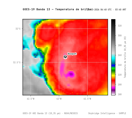 ABI Banda 13 (10,3 µm) · 06:40 UTC · 03:40 ART · NOAA GOES-19 ABI