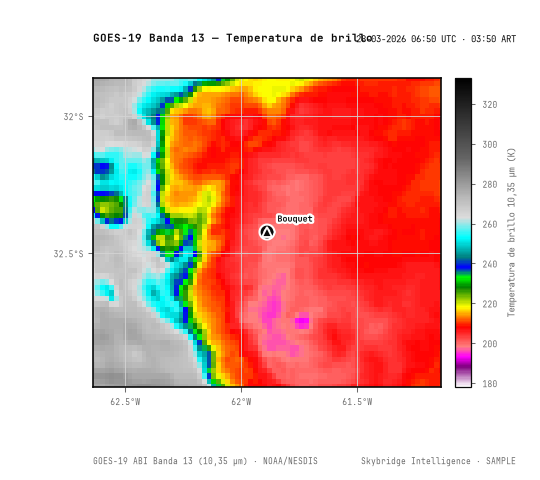 ABI Banda 13 (10,3 µm) · 06:50 UTC · 03:50 ART · NOAA GOES-19 ABI