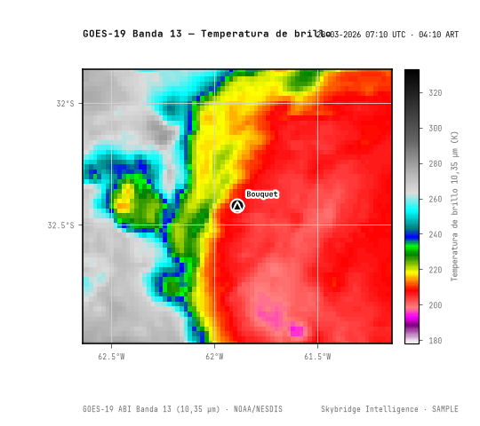 ABI Banda 13 (10,3 µm) · 07:10 UTC · 04:10 ART · NOAA GOES-19 ABI