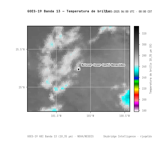 ABI Banda 13 (10,3 µm) · 06:00 UTC · 00:00 CST · NOAA GOES-19 ABI