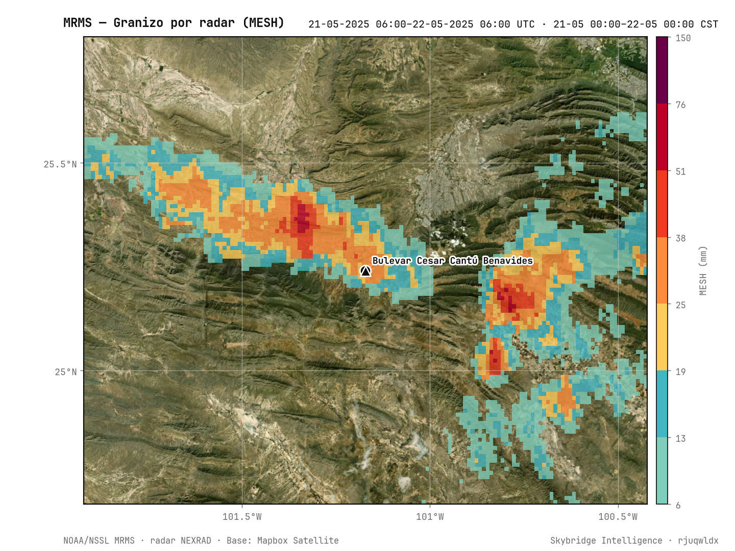 Granizo estimado por radar — NOAA MRMS